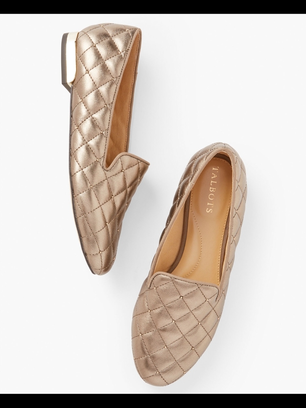Talbots Bronze Quilted Loafers w/ Gold Heel Detail – Size 11 NWOB